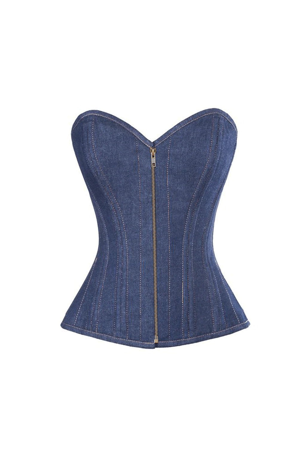 Ladies Sexy Denim Front Zip Wire Metal Corset Boning with Lace Up