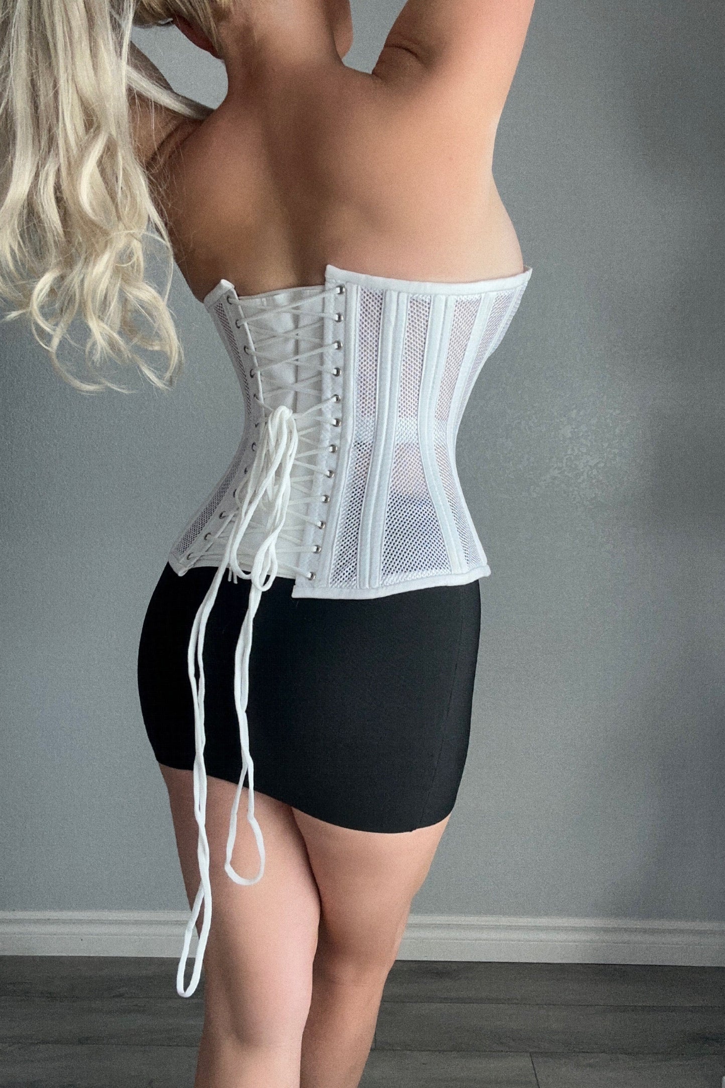 Sexy Ladies Mesh Strapless Front Zip Corset w/ Wire Metal Boning Black Or White
