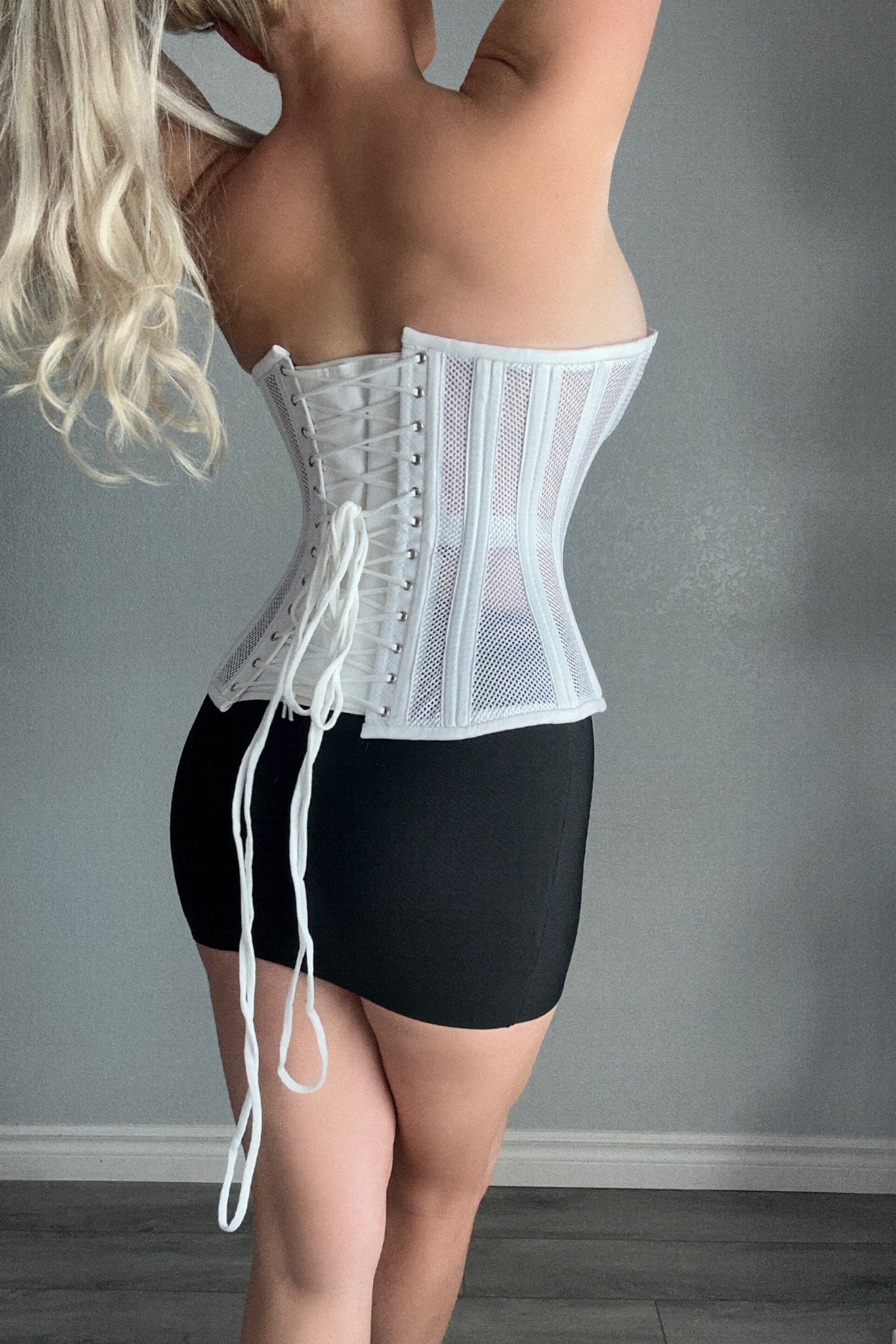 Sexy Ladies Mesh Strapless Front Zip Corset w/ Wire Metal Boning Black Or White