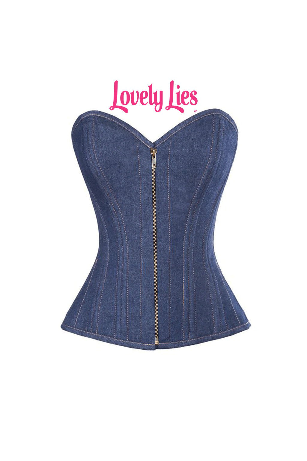 Ladies Sexy Denim Front Zip Wire Metal Corset Boning with Lace Up