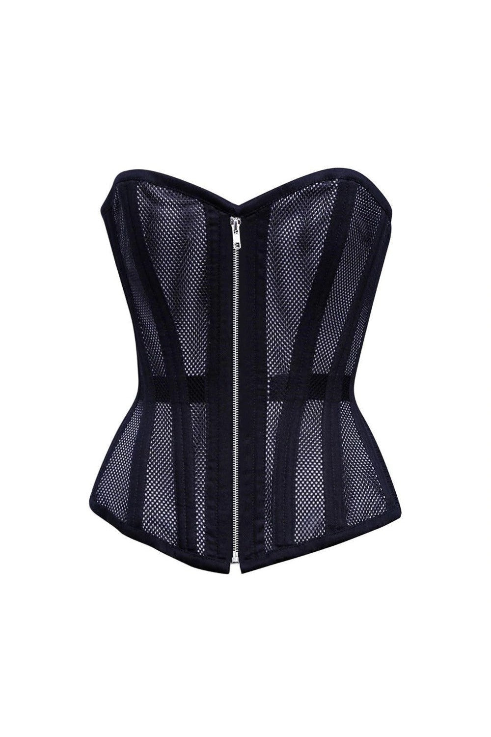 Sexy Ladies Mesh Strapless Front Zip Corset w/ Wire Metal Boning Black Or White