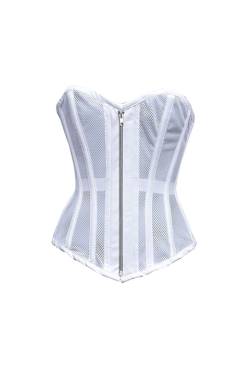 Sexy Ladies Mesh Strapless Front Zip Corset w/ Wire Metal Boning Black Or White