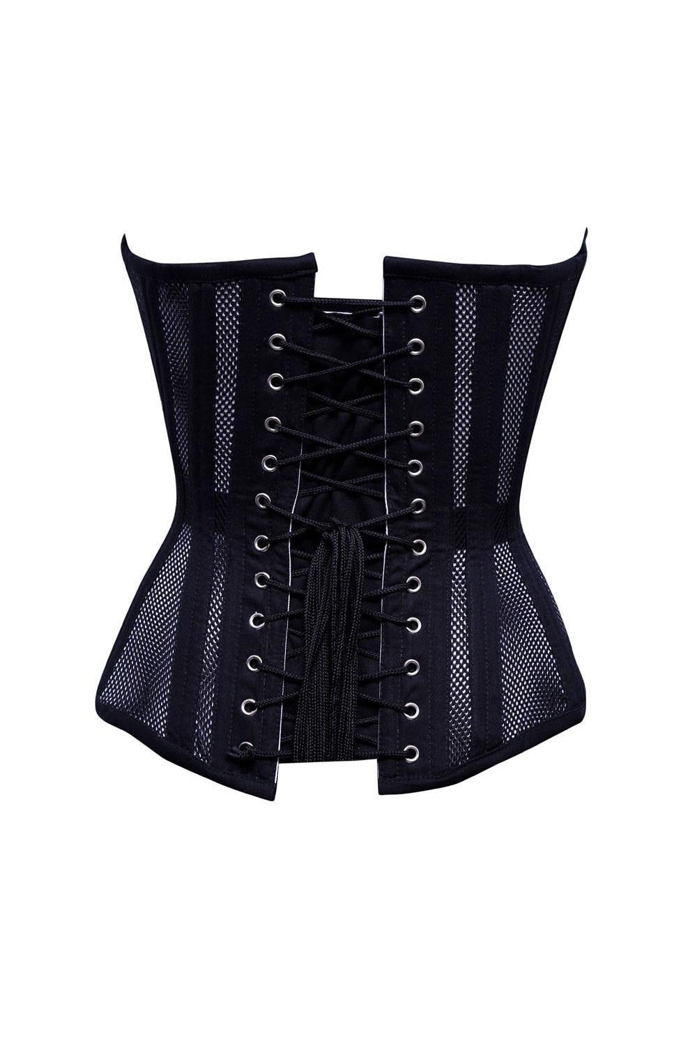 Sexy Ladies Mesh Strapless Front Zip Corset w/ Wire Metal Boning Black Or White