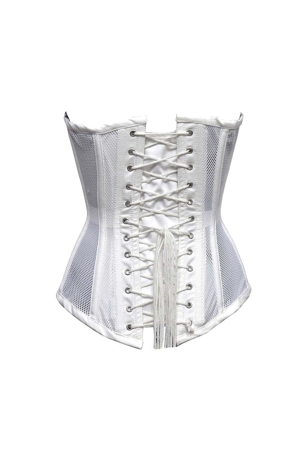 Sexy Ladies Mesh Strapless Front Zip Corset w/ Wire Metal Boning Black Or White