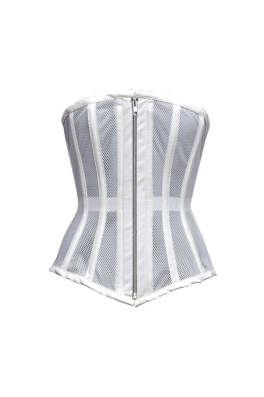 Sexy Ladies Mesh Strapless Front Zip Corset w/ Wire Metal Boning Black Or White