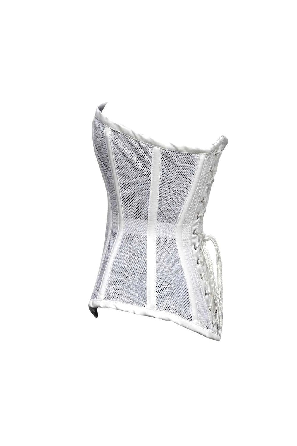 Sexy Ladies Mesh Strapless Front Zip Corset w/ Wire Metal Boning Black Or White