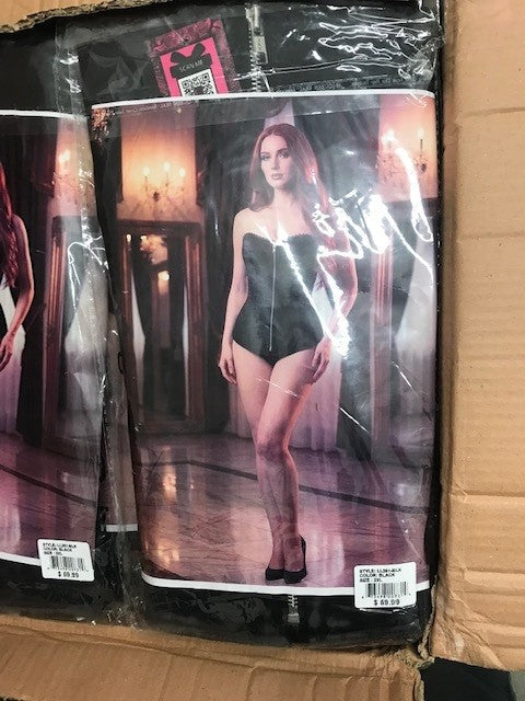 Ladies Sexy Black Cotton Wire Metal Corset w/ Front Zipper Pique Trim
