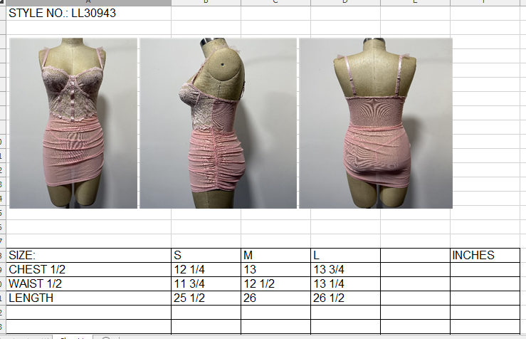 Ladies Sexy Baby Pink Pea Mesh Babydoll w/ Shirring at side Lace Corset Like Top