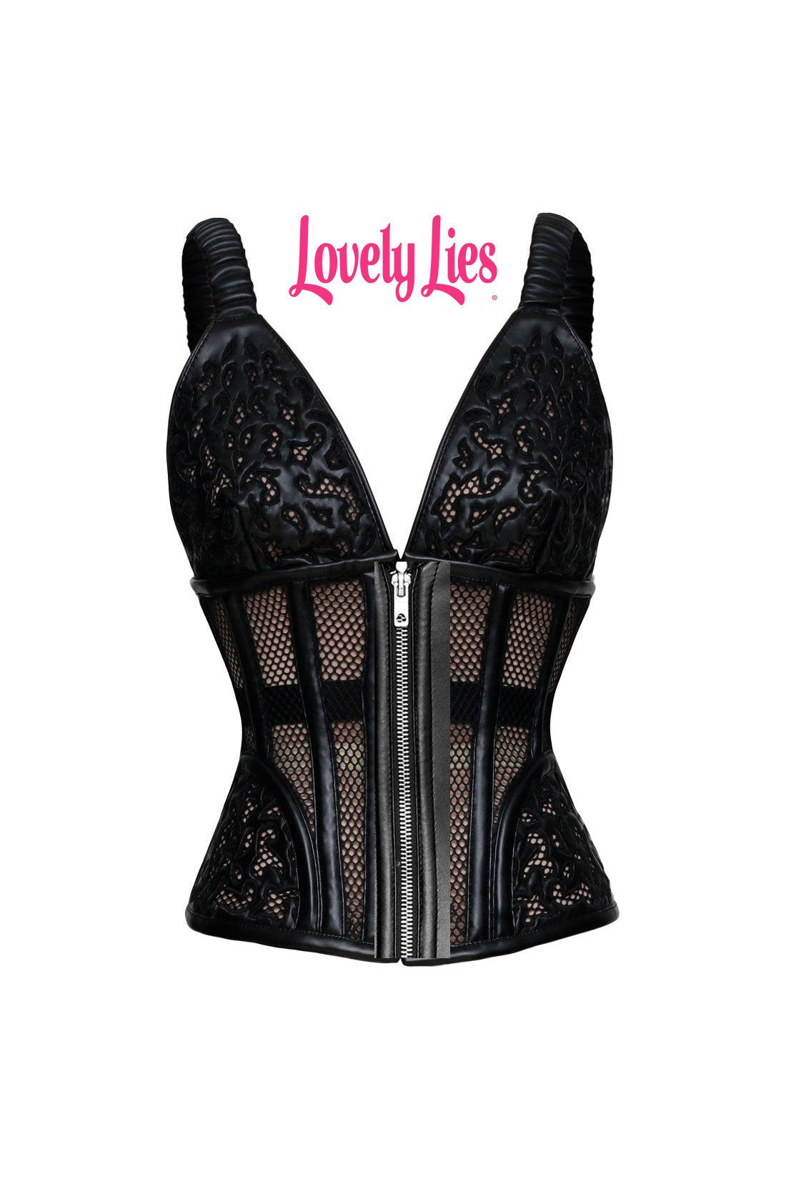 Sexy Ladies Black Vegan Leather w/ Detail at Bust Wire Metal Corset