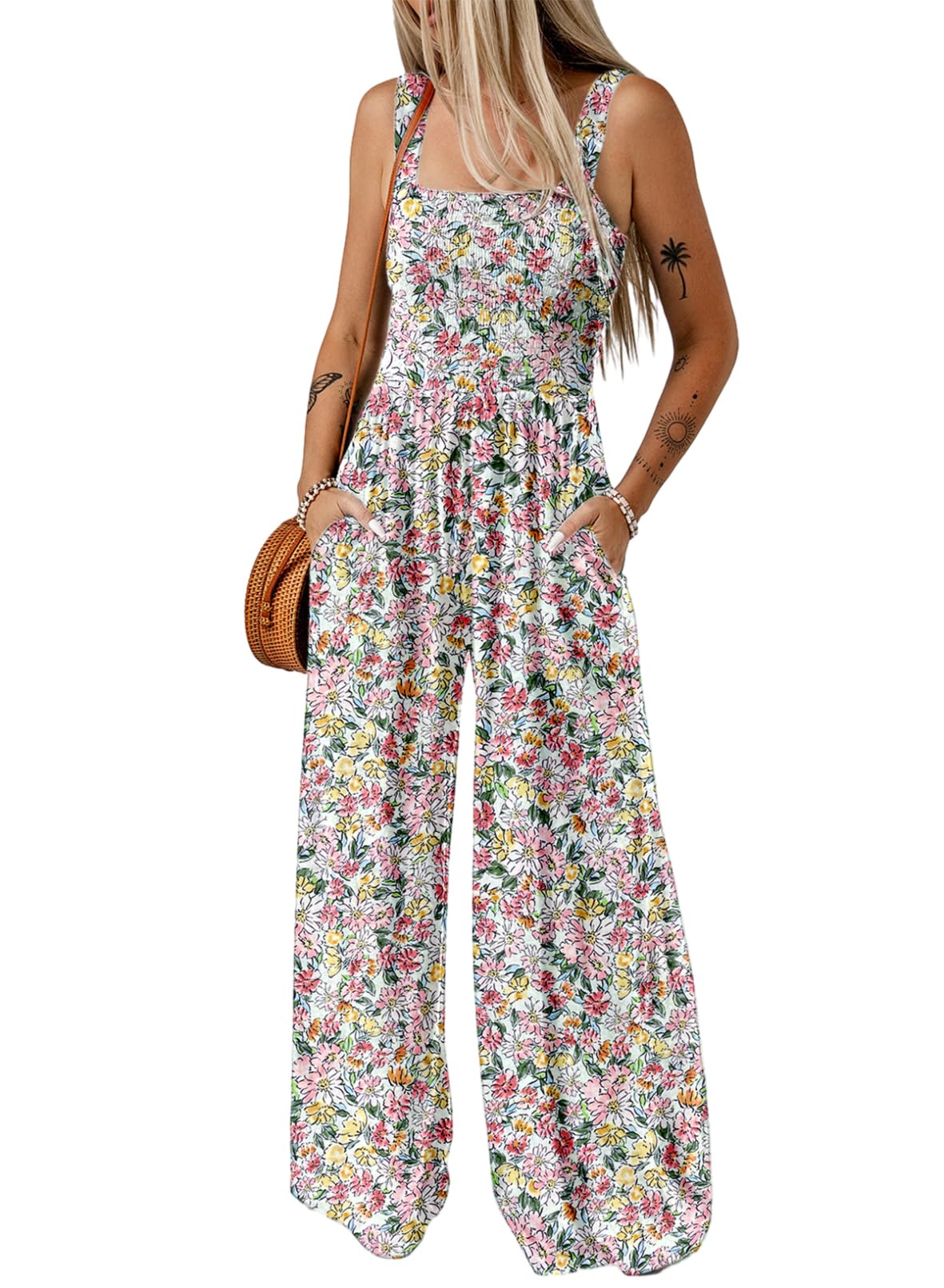 Limited time sale🔥Women's Overalls Casual Floral Print Sleeveless Jumpsuit with Pockets(buy 2 free shipping)