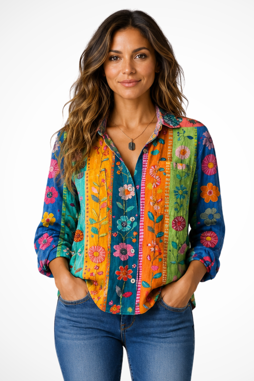 Belladonna — Lightweight Bohemian Print Blouse With Relaxed Roll-Up Sleeve Style Multicoloured