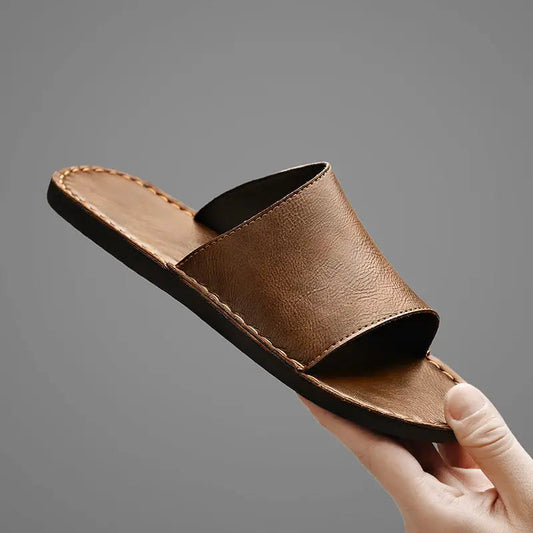 Wideslide — Minimalist Leather Slide Sandals With Comfortable Wide Strap Summer Design