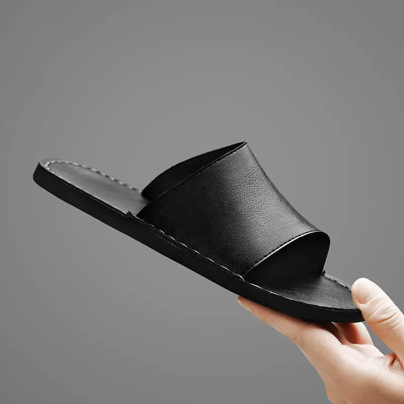 Wideslide — Minimalist Leather Slide Sandals With Comfortable Wide Strap Summer Design
