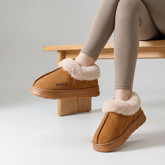 Frovelle Ankle Slip-On Snow Boots — Warm in Brown, Khaki, Black & Pink