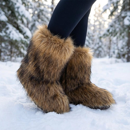 Furrique Mid-Calf Fluffy Winter Boots — 5 Colours including Gold & Multi