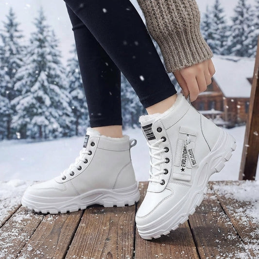 Glacielle Casual High-Top Ankle Boots — Warm in Khaki, Black & White
