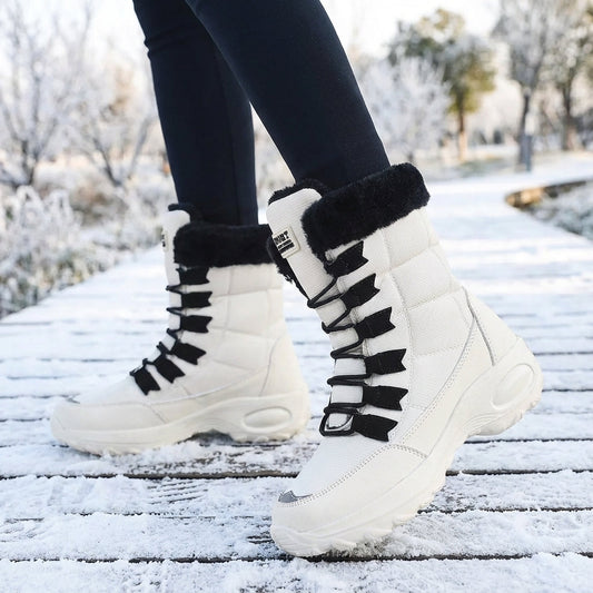 Glacique Mid-Calf Insulated Boots — Platform in Beige, Black & Red