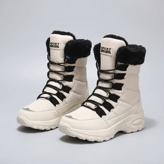Glacique Mid-Calf Insulated Boots — Platform in Beige, Black & Red