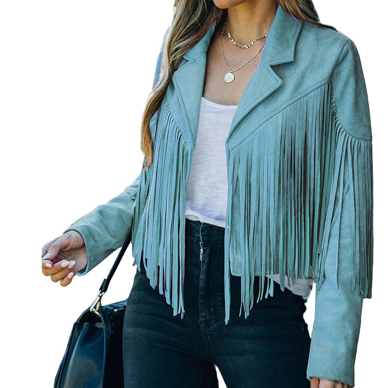 Festival Western Suede Fringed Jacket 2XL Skyblue