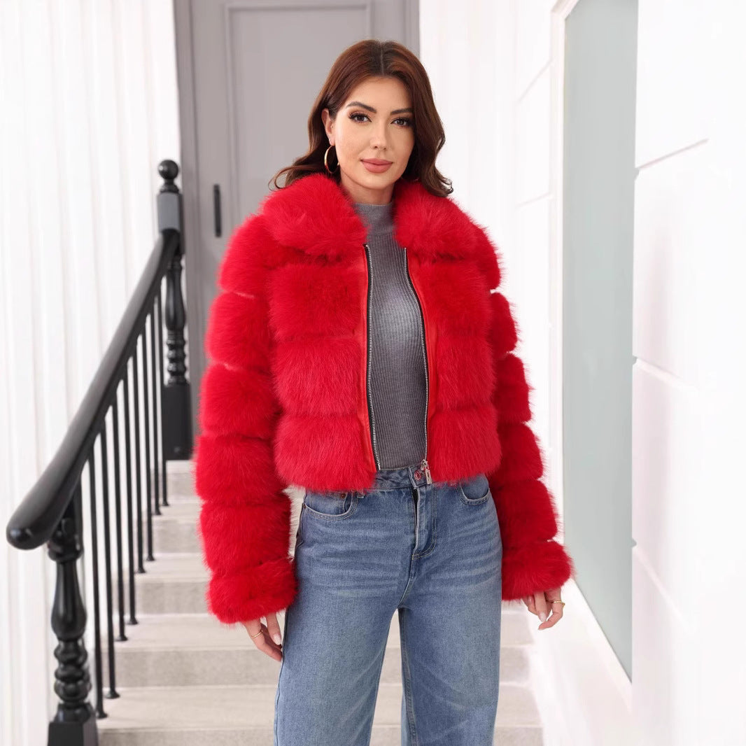 Faux Fur Coat in Colors Red