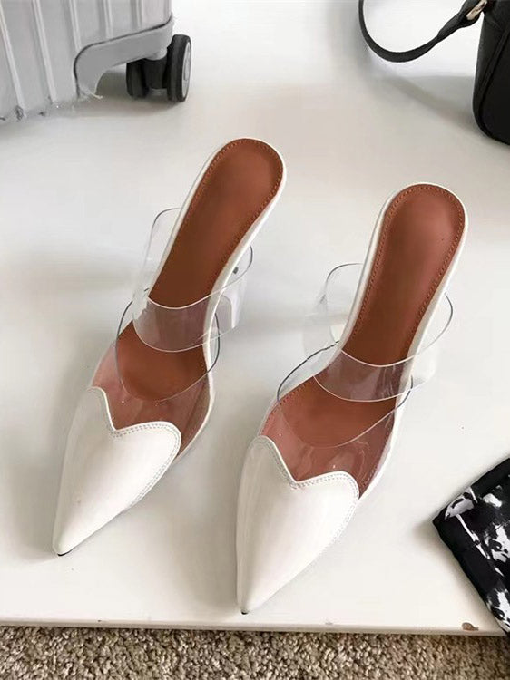 Fashion Transparent Closed Toe High Heels White