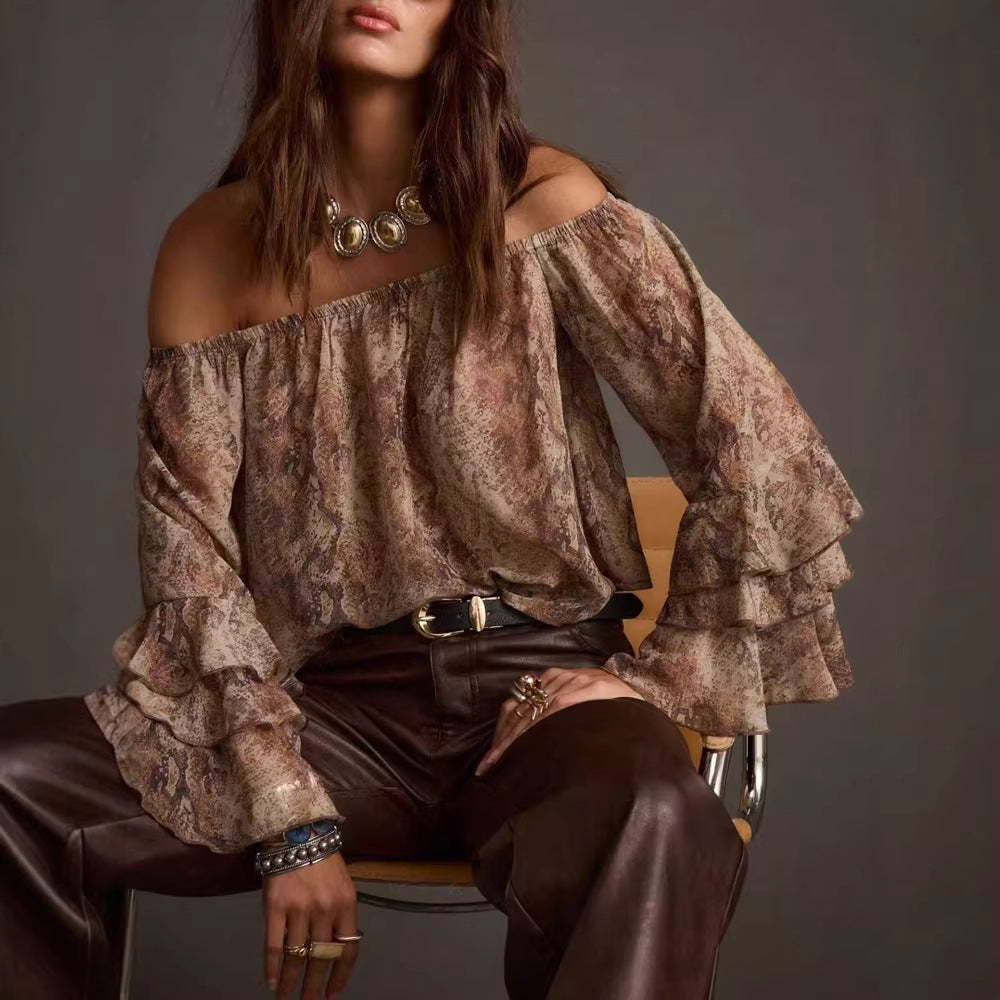 Sexy Chiffon Leopard off Shoulder Top w Ruffle Detail Festival Vibes