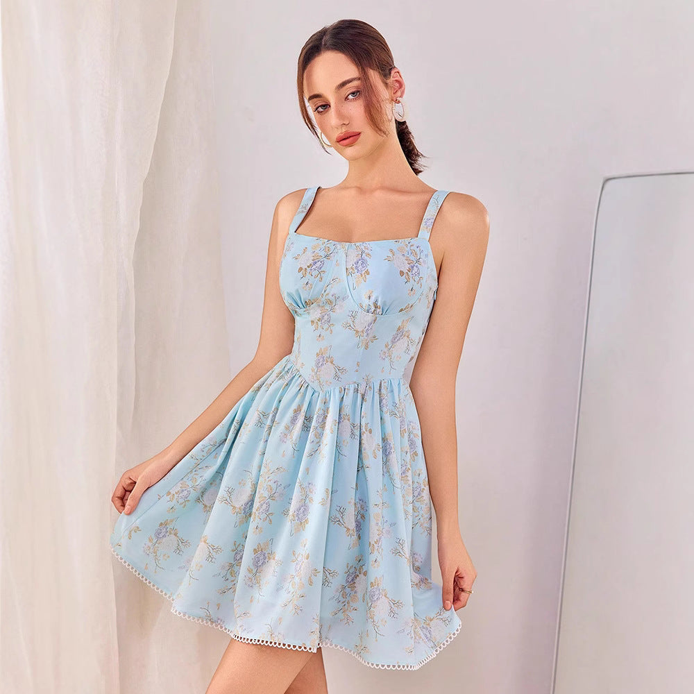 Sexy Dress Printed Backless floral printed aline dress Multi