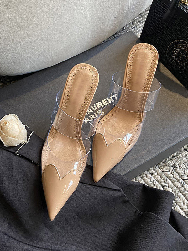 Fashion Transparent Closed Toe High Heels Apricot