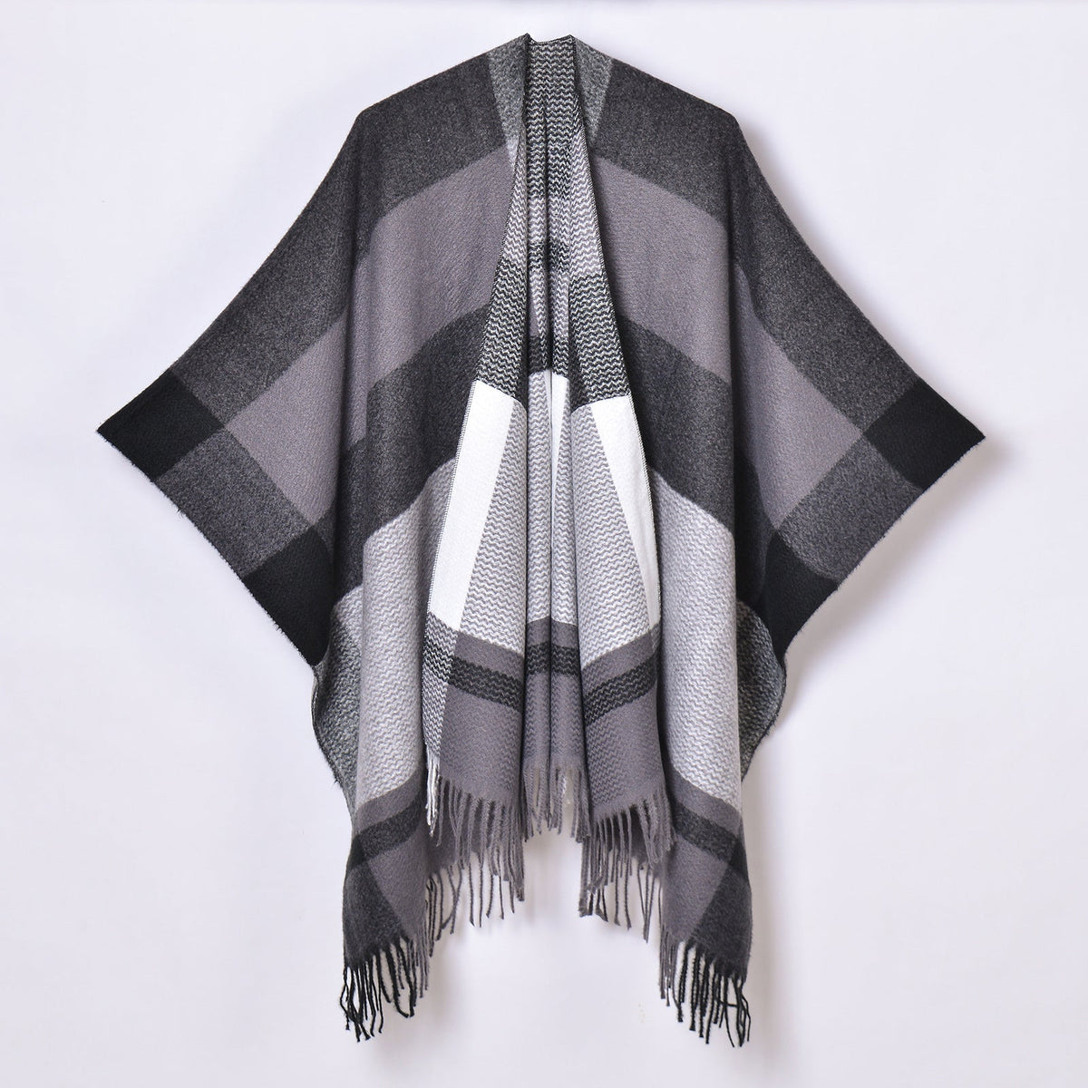 Tassel Split Shawl Autumn Winter Women's Simple Plaid Jacquard Scarf Cloak