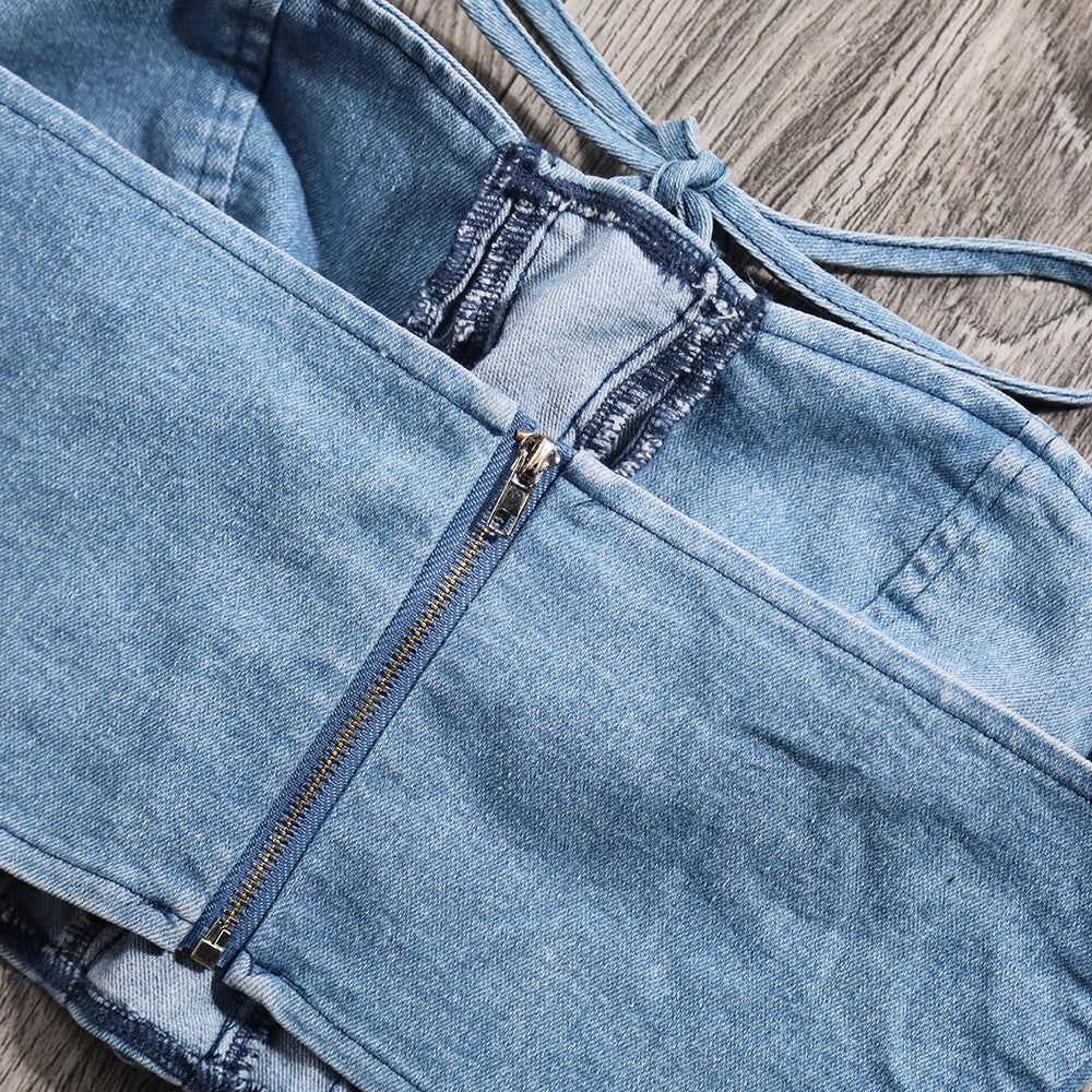 Sexy Denim Y2K Lace up Tube Top Women