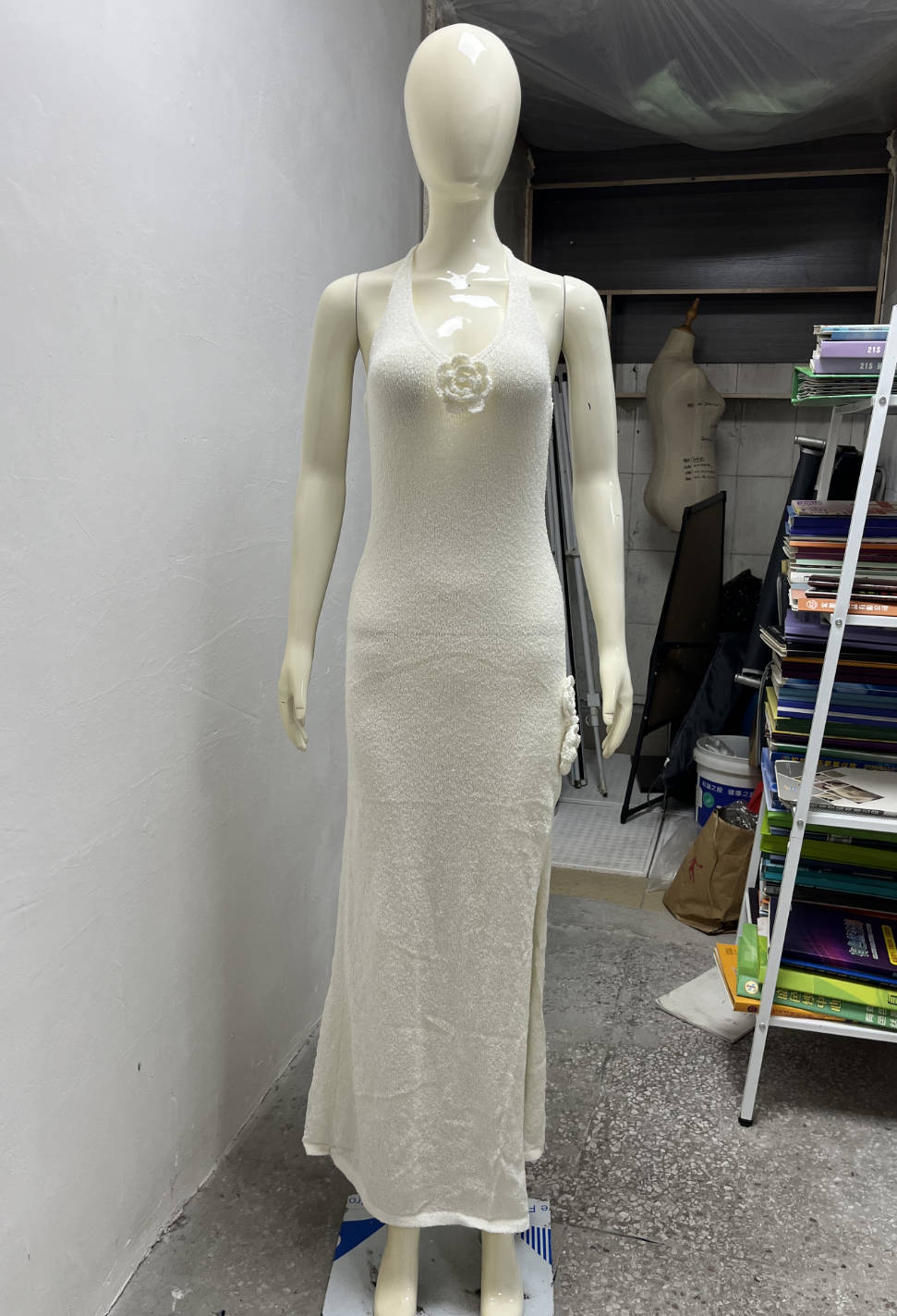 Deep V Plunge Neck Backless Dress Sexy High Split Cami Dress Beauty Back Knitted Dress Apricot