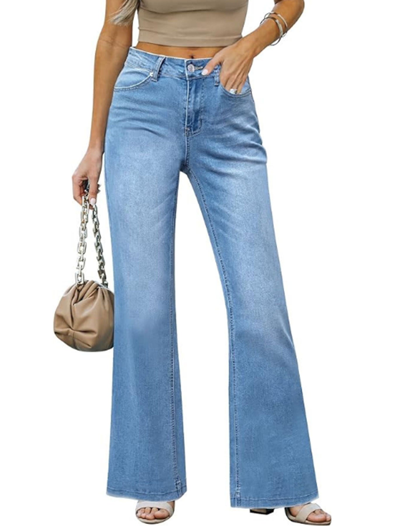 High Waist Slimming Bootcut Denim Jeans Women Light Blue