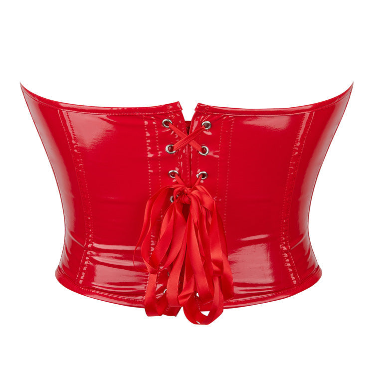 Vegan Red Leather Bustier Corser Heart Shaped
