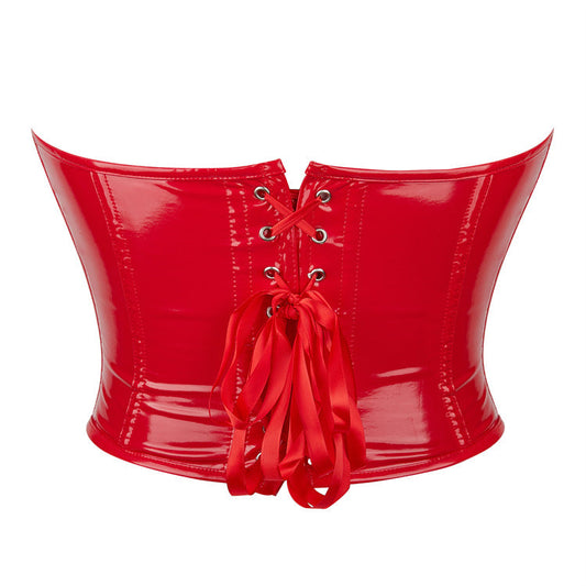 Vegan Red Leather Bustier Corser Heart Shaped