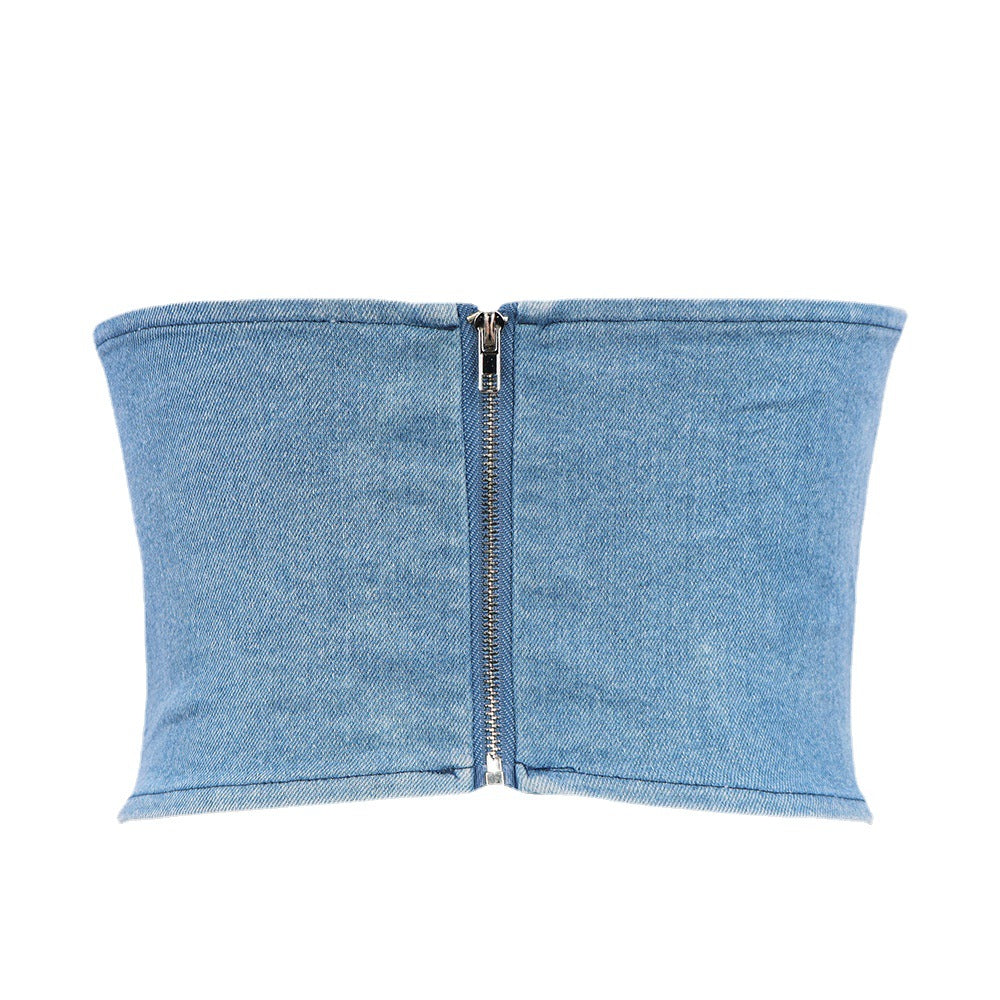 Sexy Denim Y2K Lace up Tube Top Women