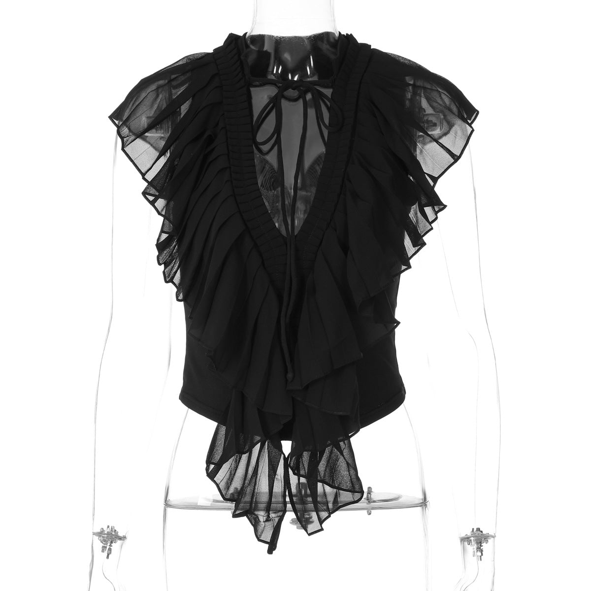 Sexy S/S Deep V Plunge Neck with Ruffle