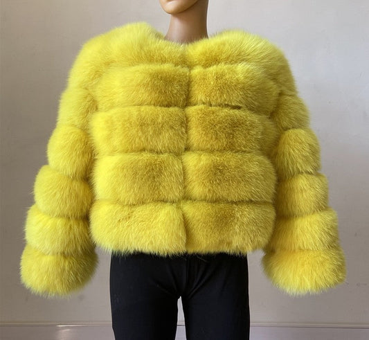 Fur in Faux Fur Coat Women Short Long Sleeve Fur Artificial Fur Coat Yellow