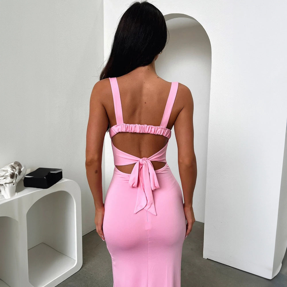 Ladies Sexy Sleeveless Split w/ Backless Detail Maxi Dress