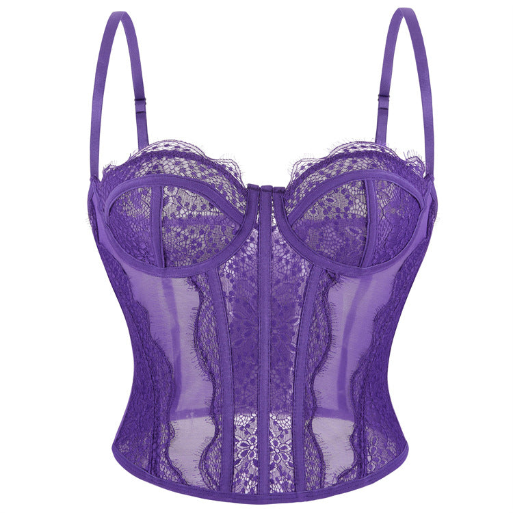 Sexy Mesh Lace Combo Corset -Bustier Y2K festival colors Purple