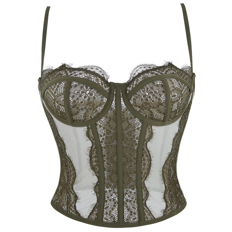 Sexy Mesh Lace Combo Corset -Bustier Y2K festival colors Olive Green