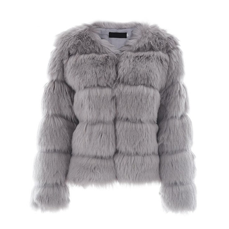 Fur in Faux Fur Coat Women Short Long Sleeve Fur Artificial Fur Coat Gray