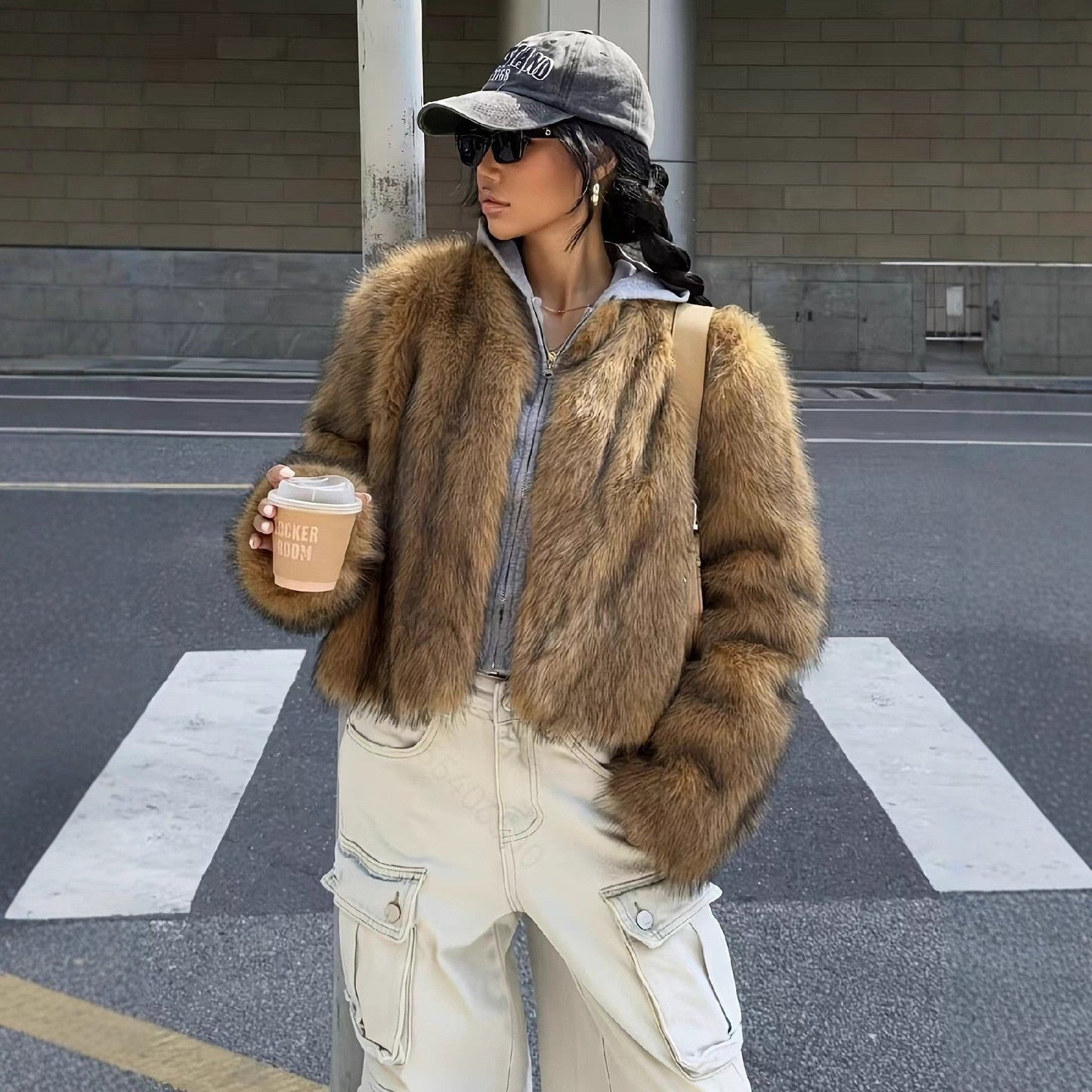 Brown Faux Fur Light Luxury Coat Brown Dyed Tip