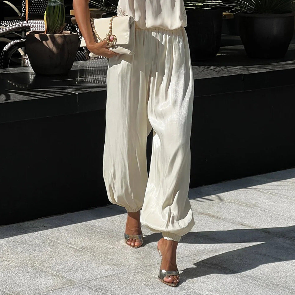 Low Waist Ankle Tied Bloomer Draped Pants White
