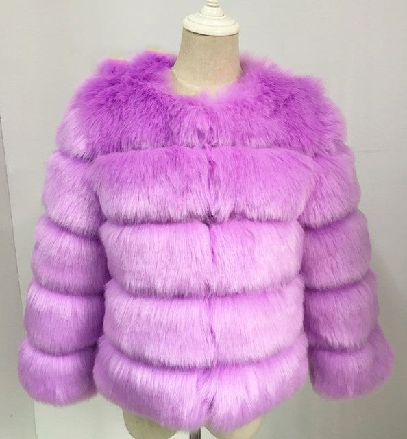 Fur in Faux Fur Coat Women Short Long Sleeve Fur Artificial Fur Coat Taro purple