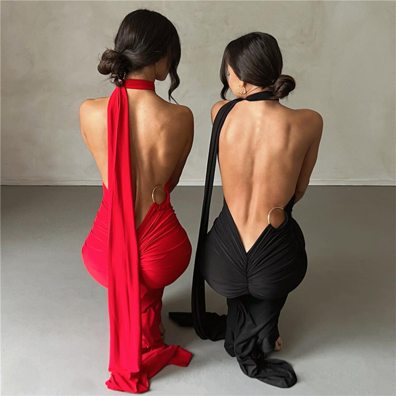Sexy Backless Multi Halter Maxi Dress
