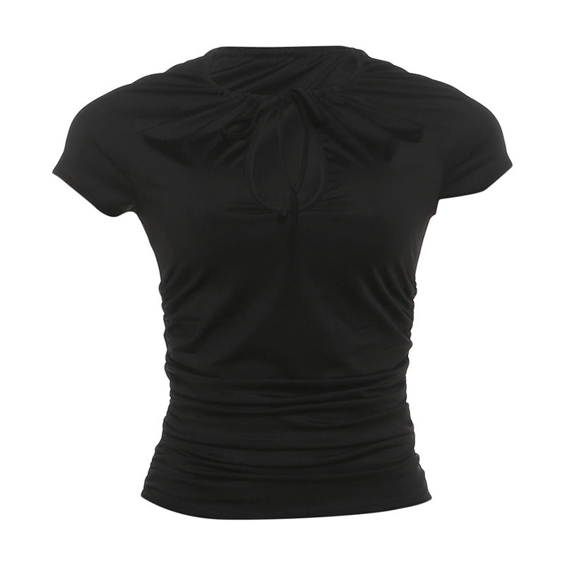 Sexy Knit Short Sleeve Top with Scoop Neck Black