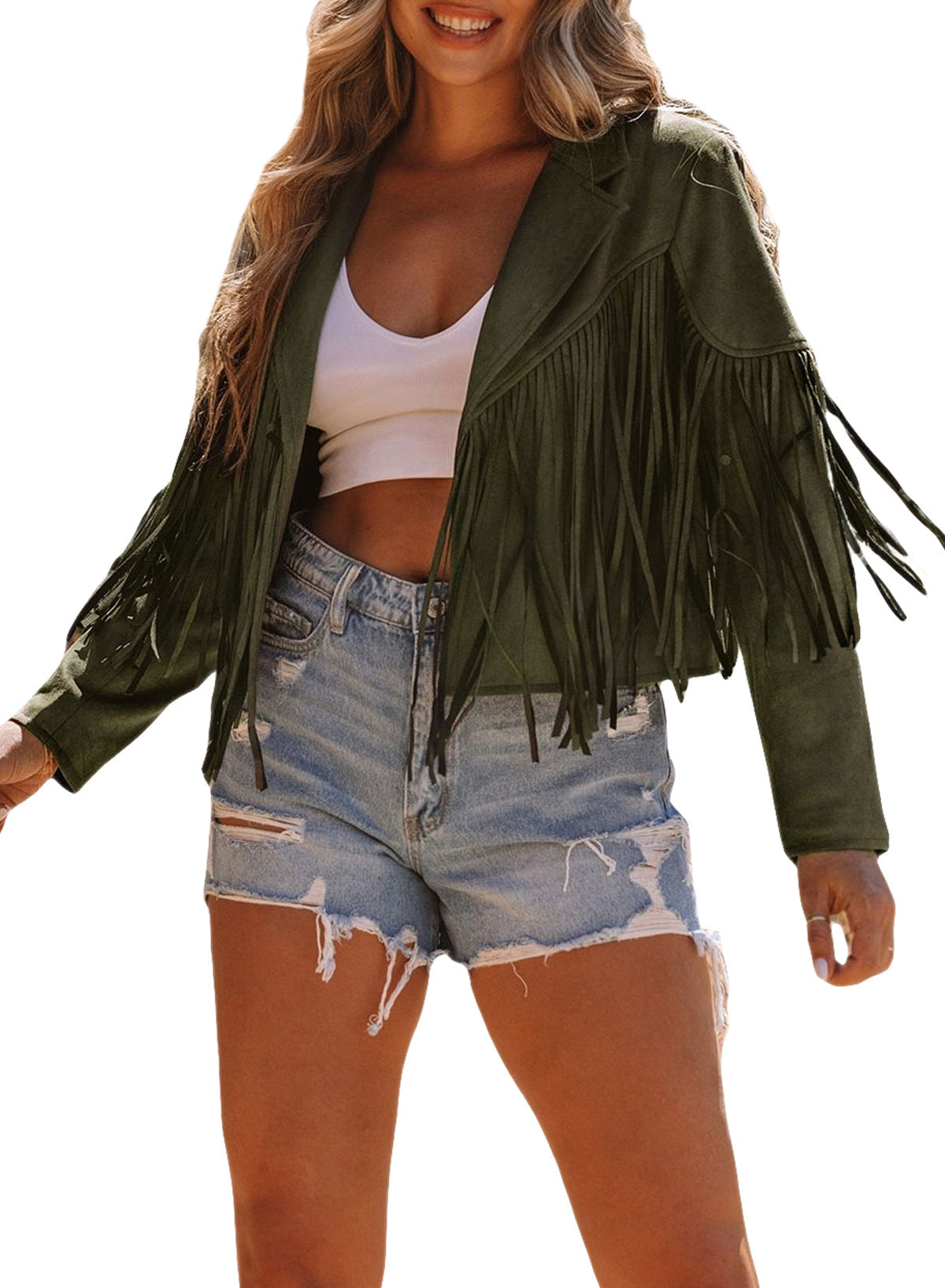 Festival Western Suede Fringed Jacket Green