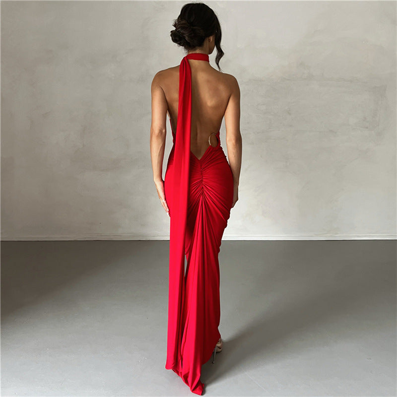Sexy Backless Multi Halter Maxi Dress