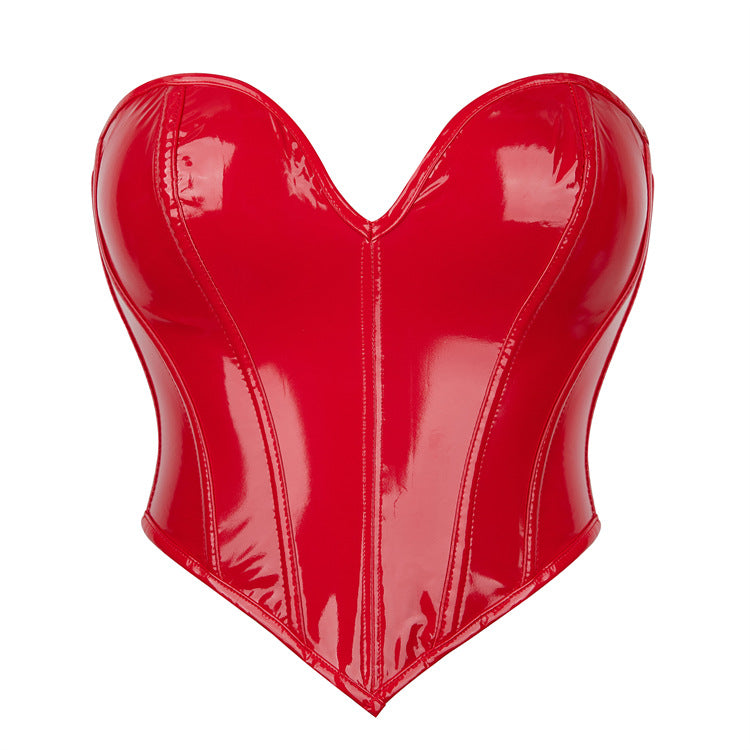 Vegan Red Leather Bustier Corser Heart Shaped Red