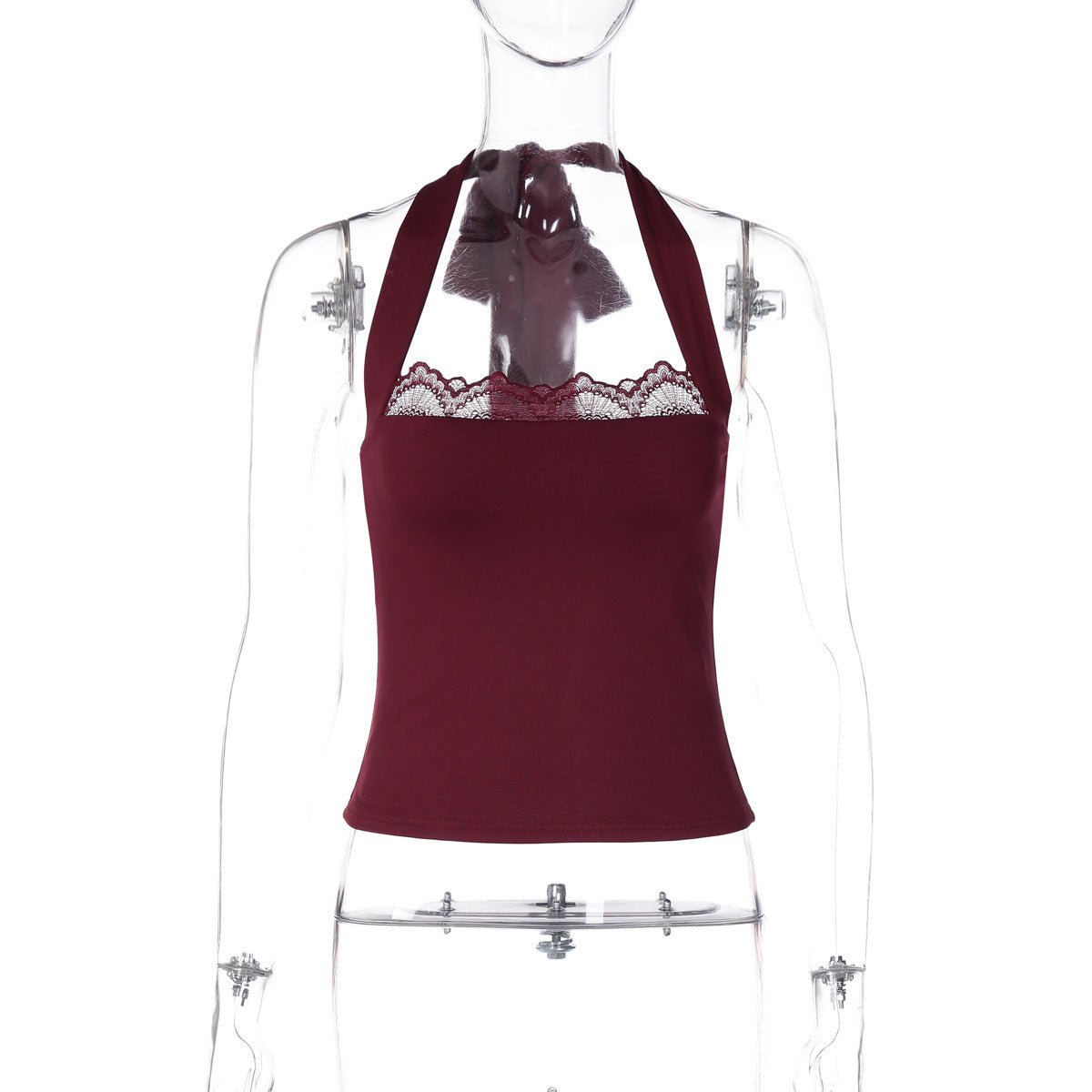 Y2K Halter Cropped Top with Lace Peekaboo  Detail
